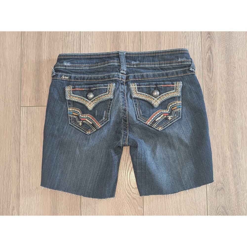Ariat Ruby Cut Off Denim Shorts Flap Button Pockets Embroidered Western Sz 26R - Picture 3 of 5